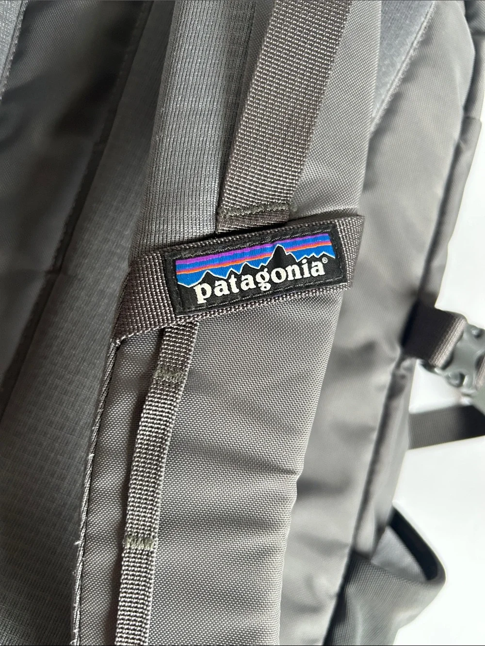 Patagonia Gray Backpack with Yellow Bungee Accents